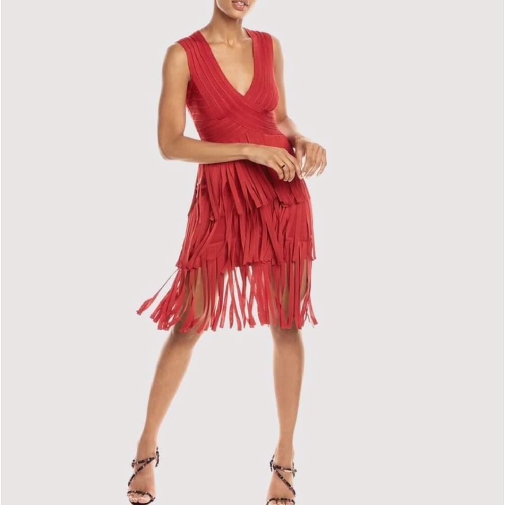 Women’s HERVE LEGER’ V- Neck Fringe Dress